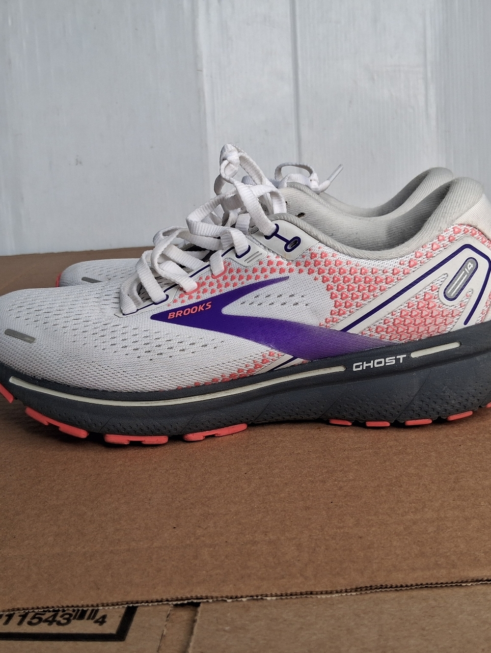 Brooks Ghost 14 Running Shoes Women's Size 8.5 White/Purple/Coral - Picture 7 of 10